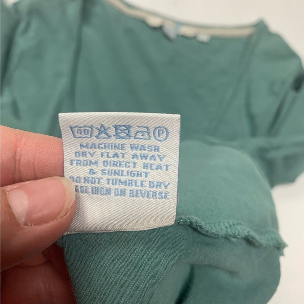 Boden womens size 6 small green ruffle front 3/4 sleeve shirt causal cute - Picture 7 of 11